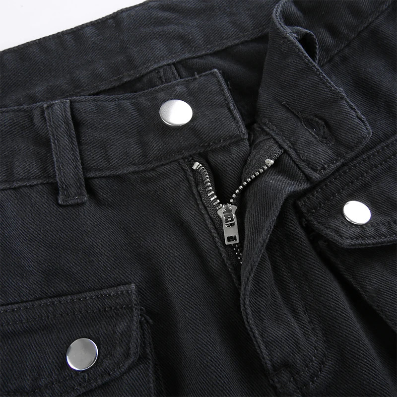 Egirl Gothic black cargo pants womens low rise jeans pants Y2K Grunge retro hiphop punk Harajuku streetwear 250305