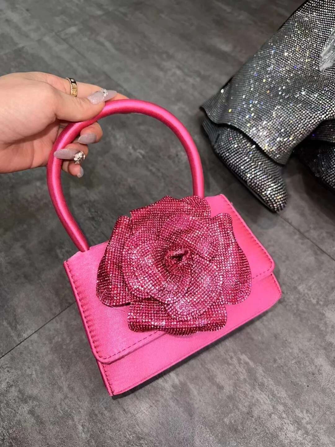 Glitter Rhies Dia Ral Evening Satin Fashion Women's Handbag Wedding Party Clutch Purse Shoulder Bag