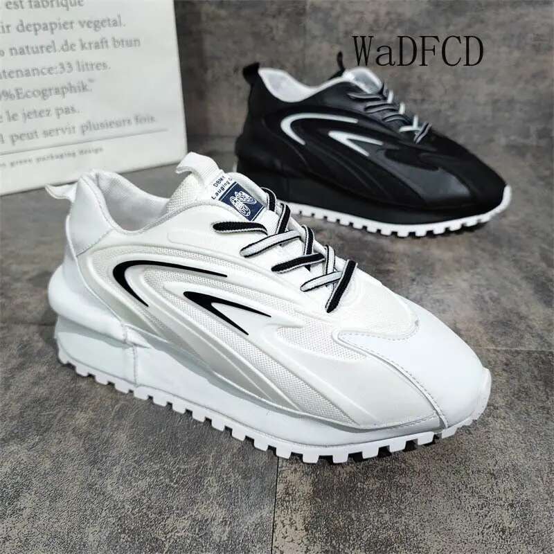 Chunky Sneakers Men Women Cover Bottom Board Fashion Casual Leather Mesh Breathable Increased Internal Flat Platform Shoes
