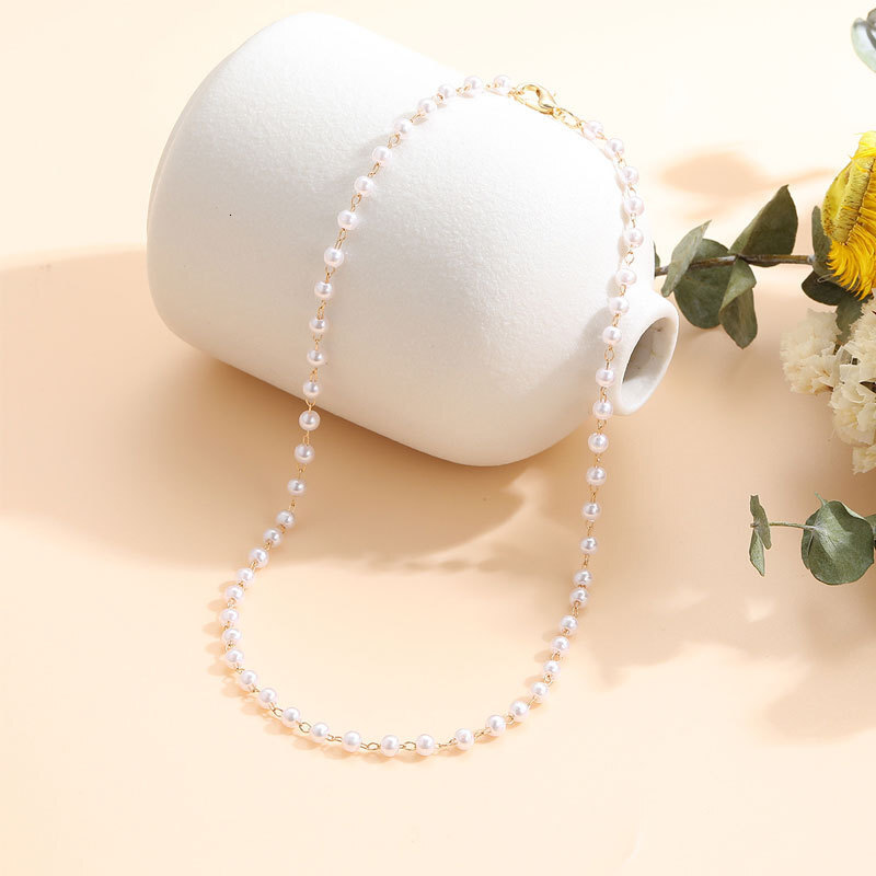 4mm Imitation Pearl Chain Necklace Women Simple Cold Wind Choker Collarbone Chain Jewelry