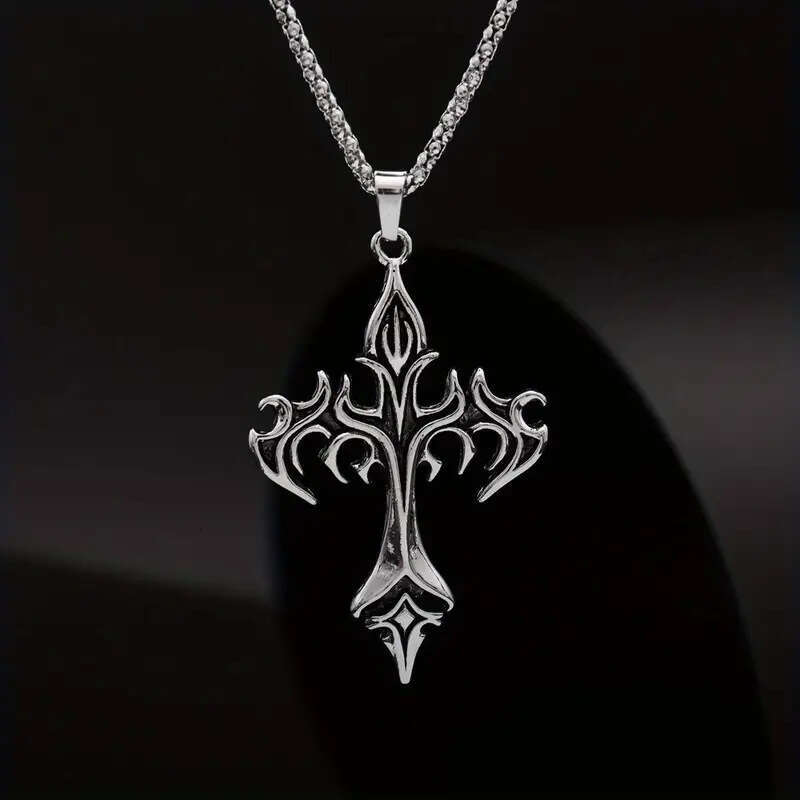 2024 Stainless Steel Flame Cross Alloy Casting Men's Pendant Necklace Accessories