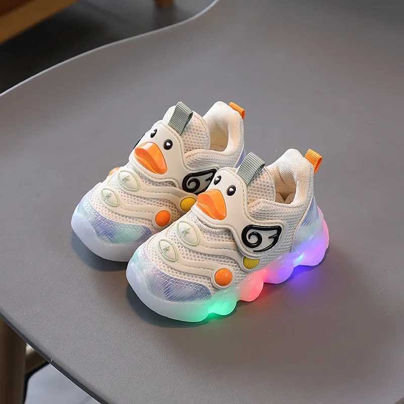 Childrens LED casual shoes cute duck sports shoes childrens glowing tennis shoes boys and girls breathable mesh sports shoes SapatoXJ250318
