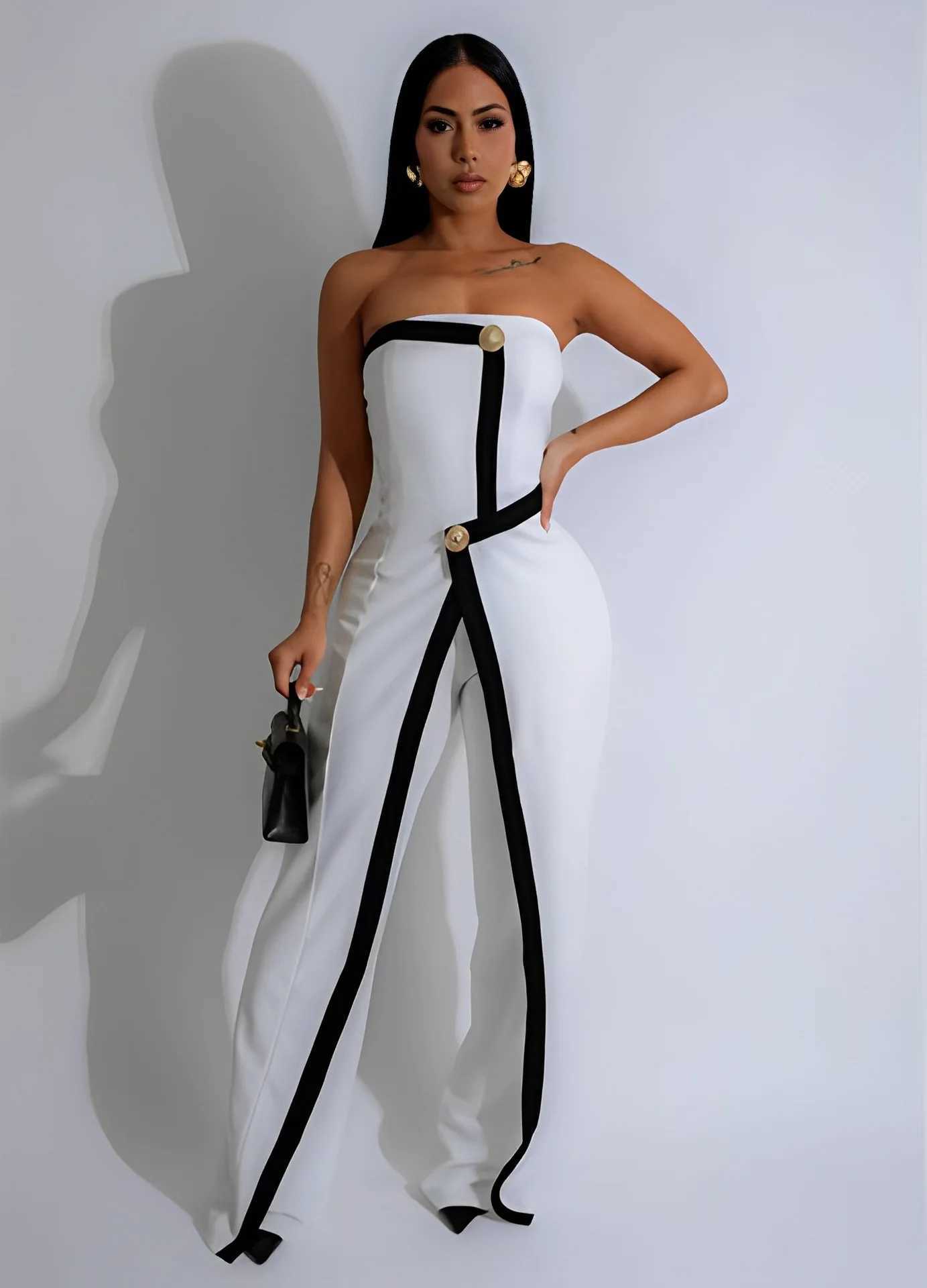 Sexy Slveless Strapless Breast Jumpsuits Fashion Commuter Wide Leg Jumpsuits Elegant High Waist Irregular Button Jumpsuits X250318