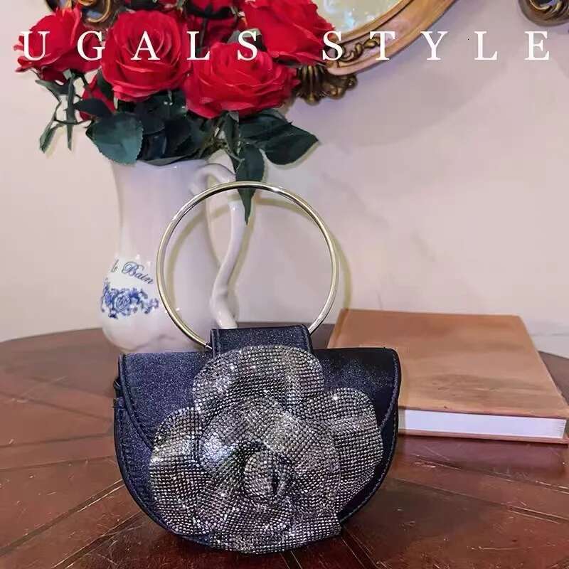 Women's Handbag Satin Half Moon Glitter Shiny Dias Ral Evening Wedding Party Clutch Purse Shoulder Bag