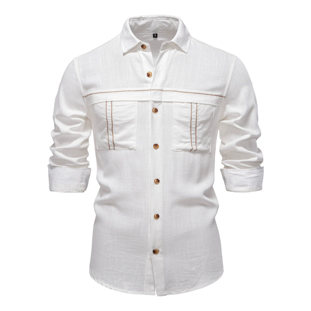 XXL Men's Casual Shirt Spring Summer Shirts Cotton Casual Shirts Cardigan pocket Decoration Long Sleeve Men's Tops 20% linen, 80% viscose