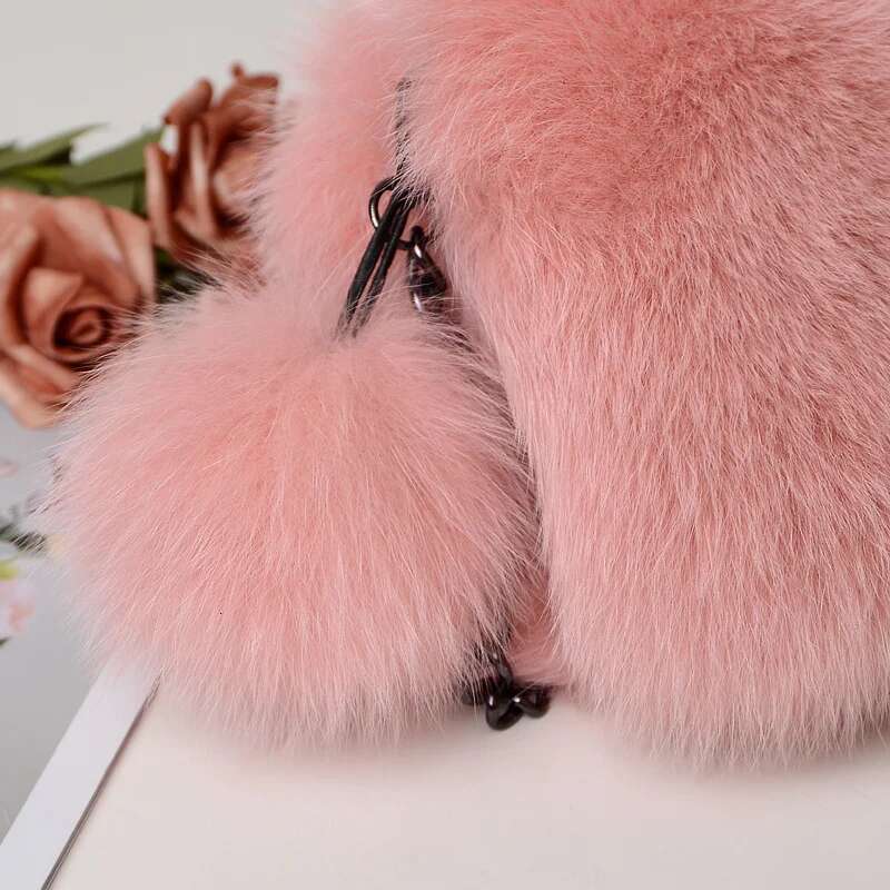 Real Fox Winter Natural Fur Square Women Single Shoulder Chain Handbags Evening Party Clutch Bag Furry Totes