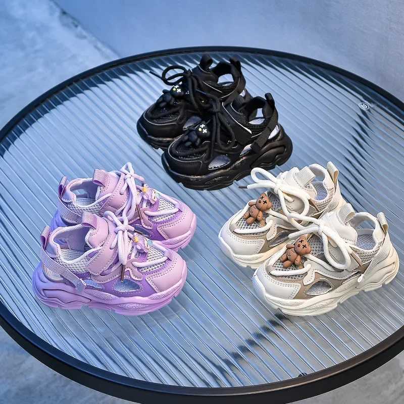 Size 21-36 childrens shoes 2024 summer breathable mesh childrens sports shoes unisex boys and girls casual sports shoes black beige purple W250318