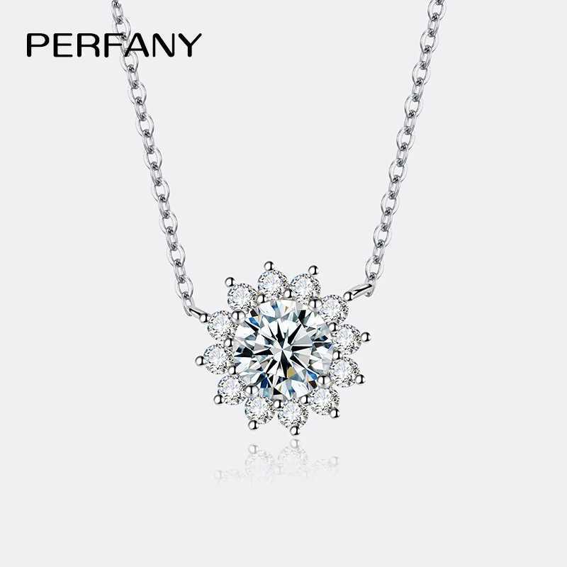 PERFANY 1-3CT Womens Moissanite Necklace S925 Pure Silver Sparkling Sunflower Pendant Party Fashion High end Jewelry W250318