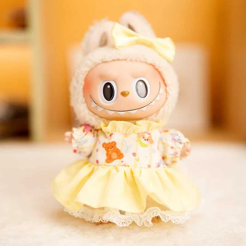 17cm Labubu Doll Clothing Yellow Cartoon Pattern Dress/Coat Baby Pendant Clothing Pendant Pants Clothing Replacement GiftT250318