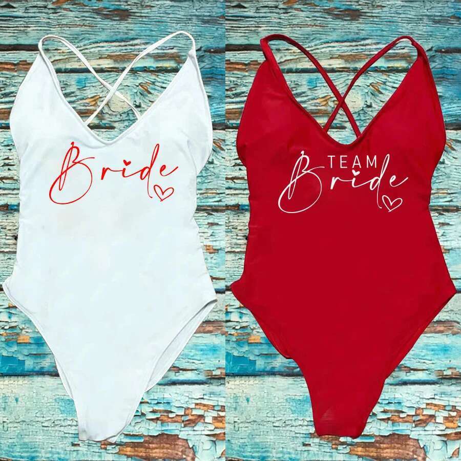 Team bride swimsuit women's one-piece sexy swimsuit filled swimsuit summer swimsuit bride party swimsuit Monokini
