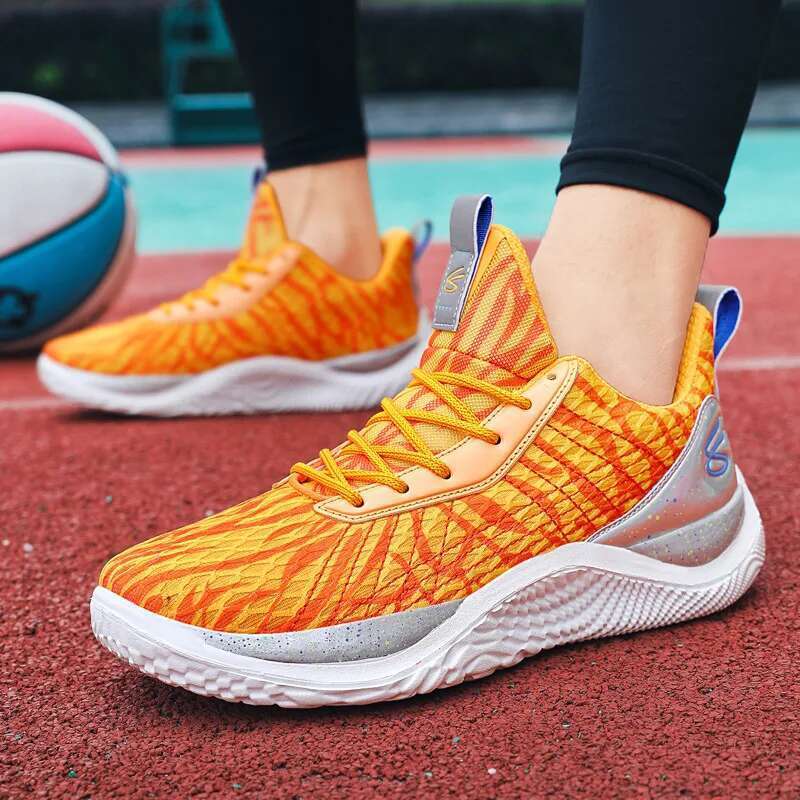 Fashion Orange Basketball Sports Unisex Outdoor Breathable Mens Basket Sneakers Non-slip Men Athletic Shoes Big Size 36-46