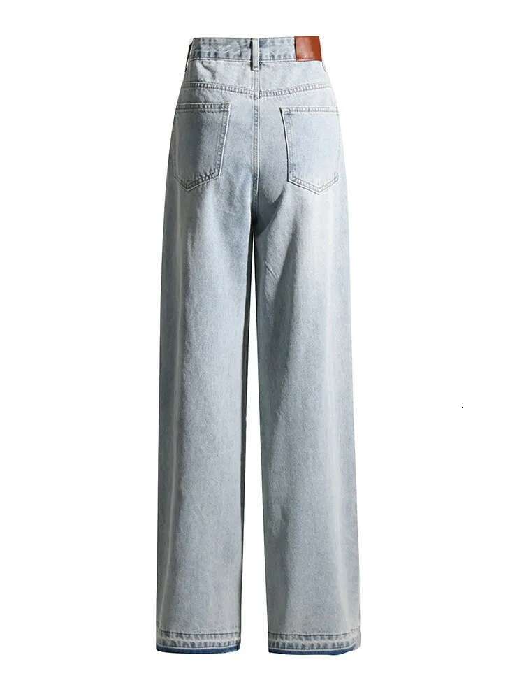 TWOTWINSTYLE Spliced Dias Jeans For Women High Waist Casual Loose Temperament Autumn Jean Female Fashion Style Clothing New