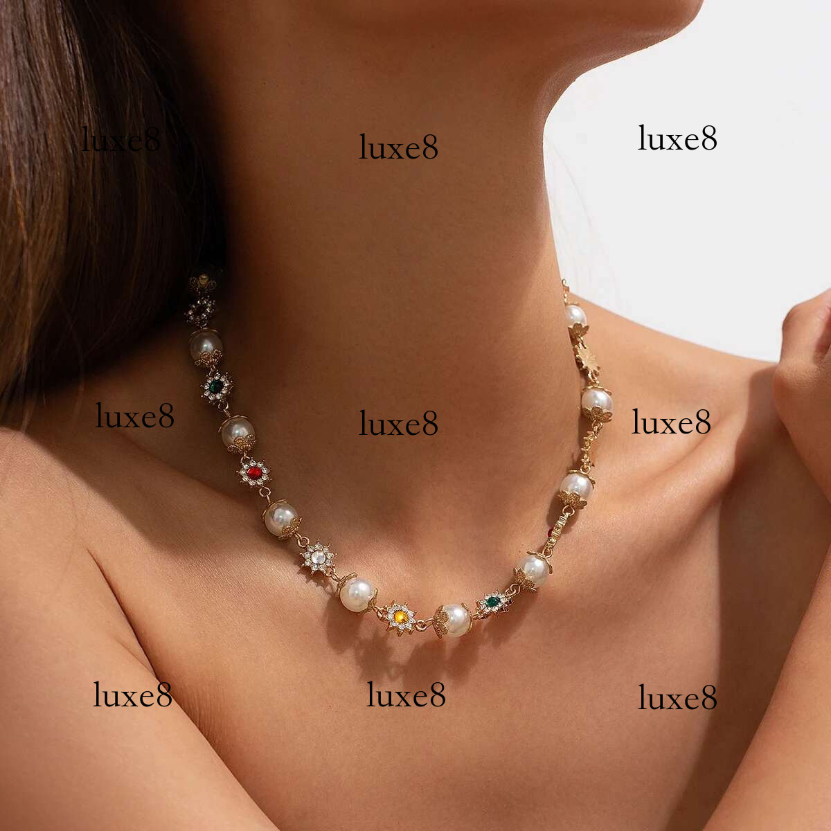 Ingemark Rhie Imitation Pearl Beads Chain Necklace Women Wed Bridal Vintage Jesus Cross Pendant Choker Y2K Jewelry