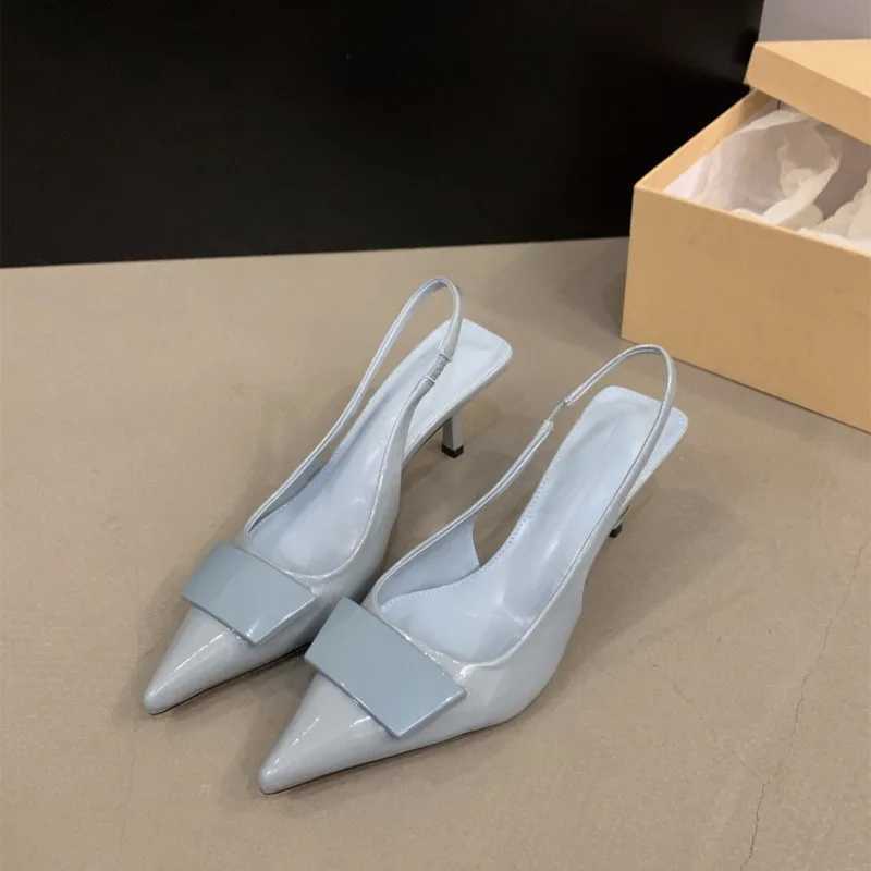 Warm leather sandals French black slider Pointed Toe high H shoes party pump summer Fi buckle sandals Y250317