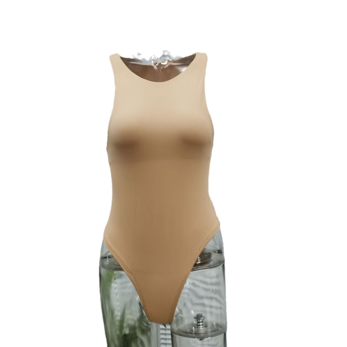 Wind Summer Women's Sexy Shaping Off Shoulder Round Neck Solid Color Sleeveless Bottom Jumpsuit