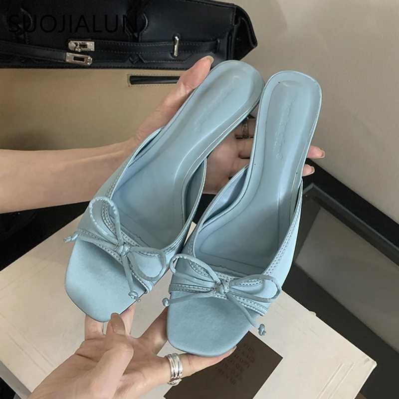 SUOJIALUN 2024 Summer New Warm Sliding Fi Open Toe Sliding Womens Elegant Sliding Square Midsole Dress Sandals Y250317