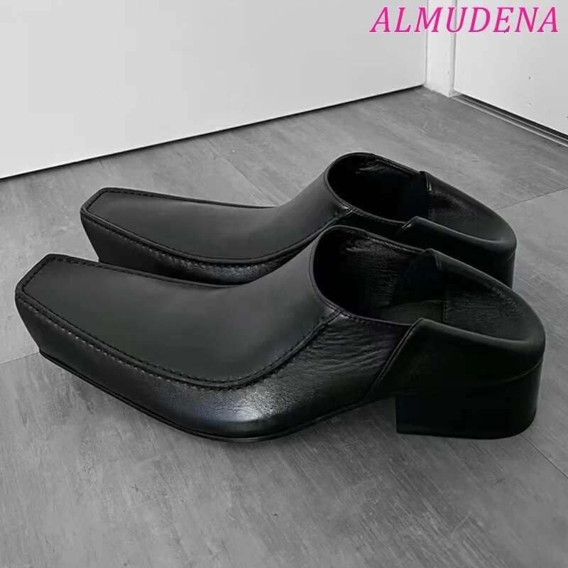 2024 New In Black Square Toe Loafers Women And Men Designer Big Size Derby Cool Comfy Brand Leather Shoes