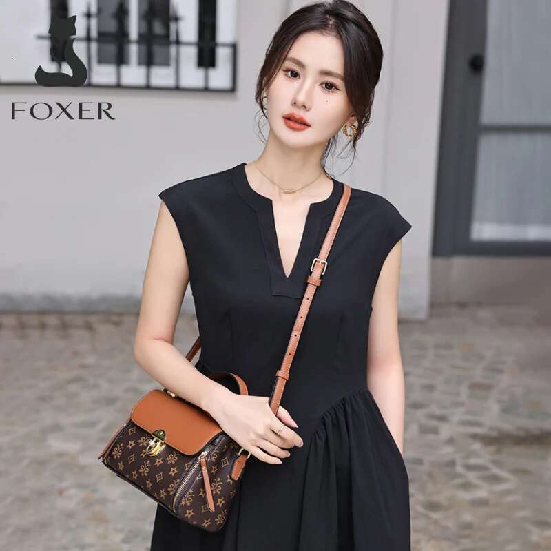 FOXER Women PVC Leather Messenger Flap Bag Vintage Signature Retro Fashion Female Handbag Casual Lady PU Shoulder Crossbody Bags