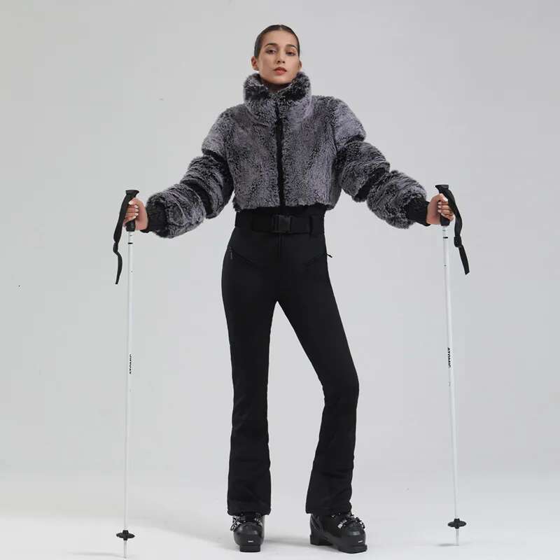 Tight Dress GSOU SNOW Womens Ski Suits One Piece Snowsuit Snowboard Faux Fur Slim Jumpsuit Overall Insulated Windproof Outdoor Winter