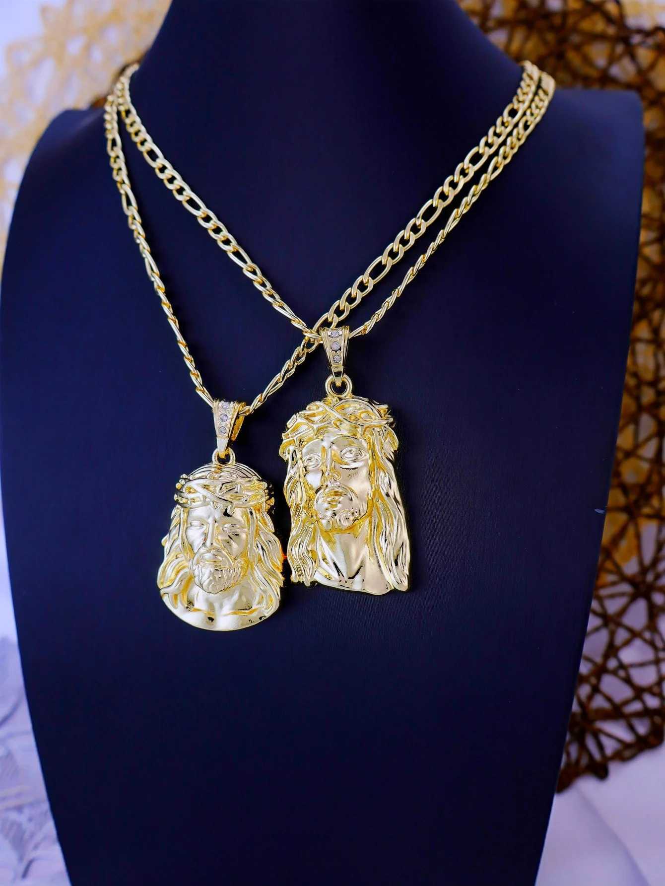 2 size hip-hop punk style God Jesus Head luxury gold-plated pendant necklace Figaro chain mens jewelry W250318