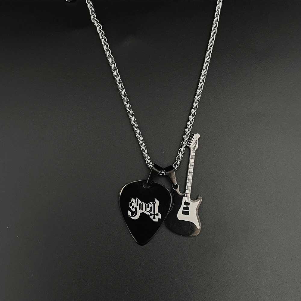 Stainless Steel Ghost bc Nameless Ghoul Cosplay Necklace Unisex Guitar Pick Pendant Chain Choker Jewelry Accessories Gifts W250318