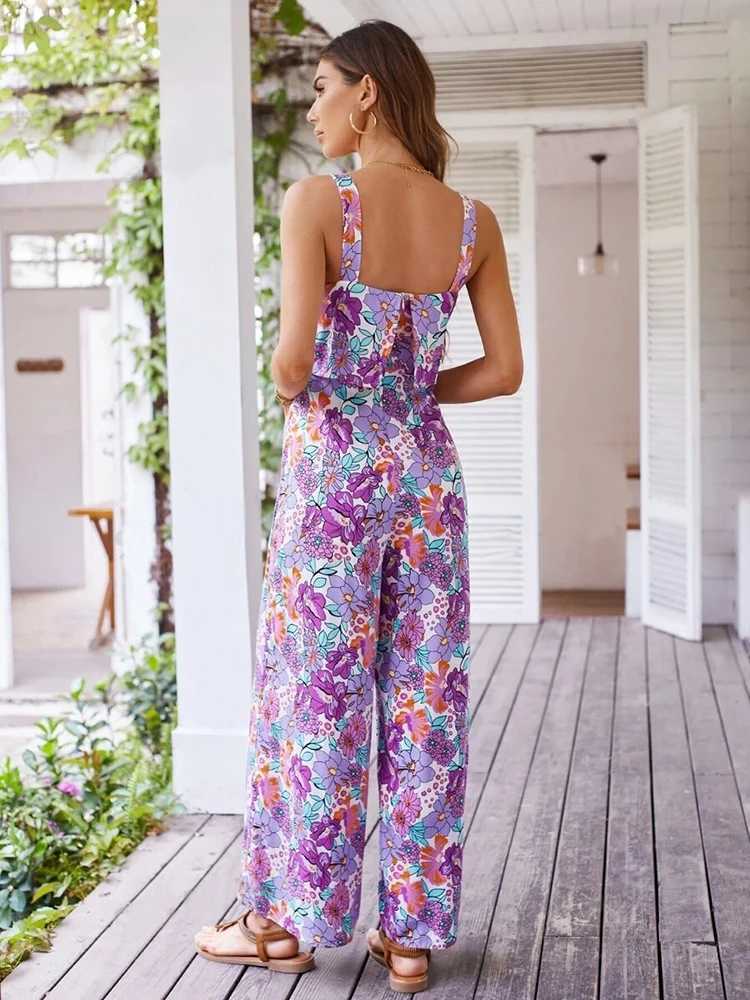 Summer womens printed jumpsuit sexy camisole beach jumpsuit womens jumpsuit X250318