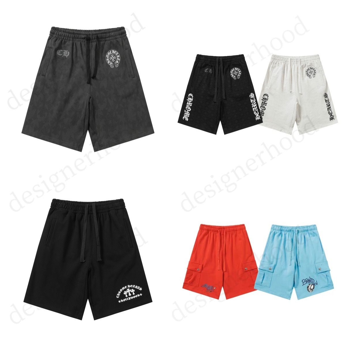 2023 Summer Home Chrome Shorts Men's Casual Loose High Street Heavy Industry Embroidered Imitation Silver Designer Cross Shorts 5e1