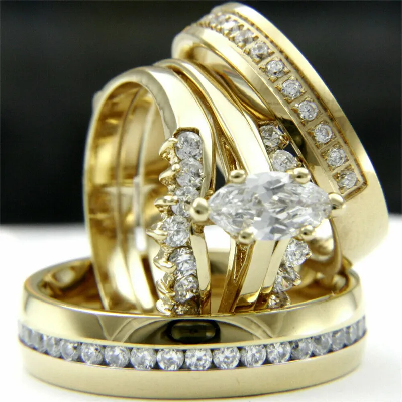 Fashionable Luxury Engagement Ring Sets in Golden Hue - Perfect Gifts for Couples