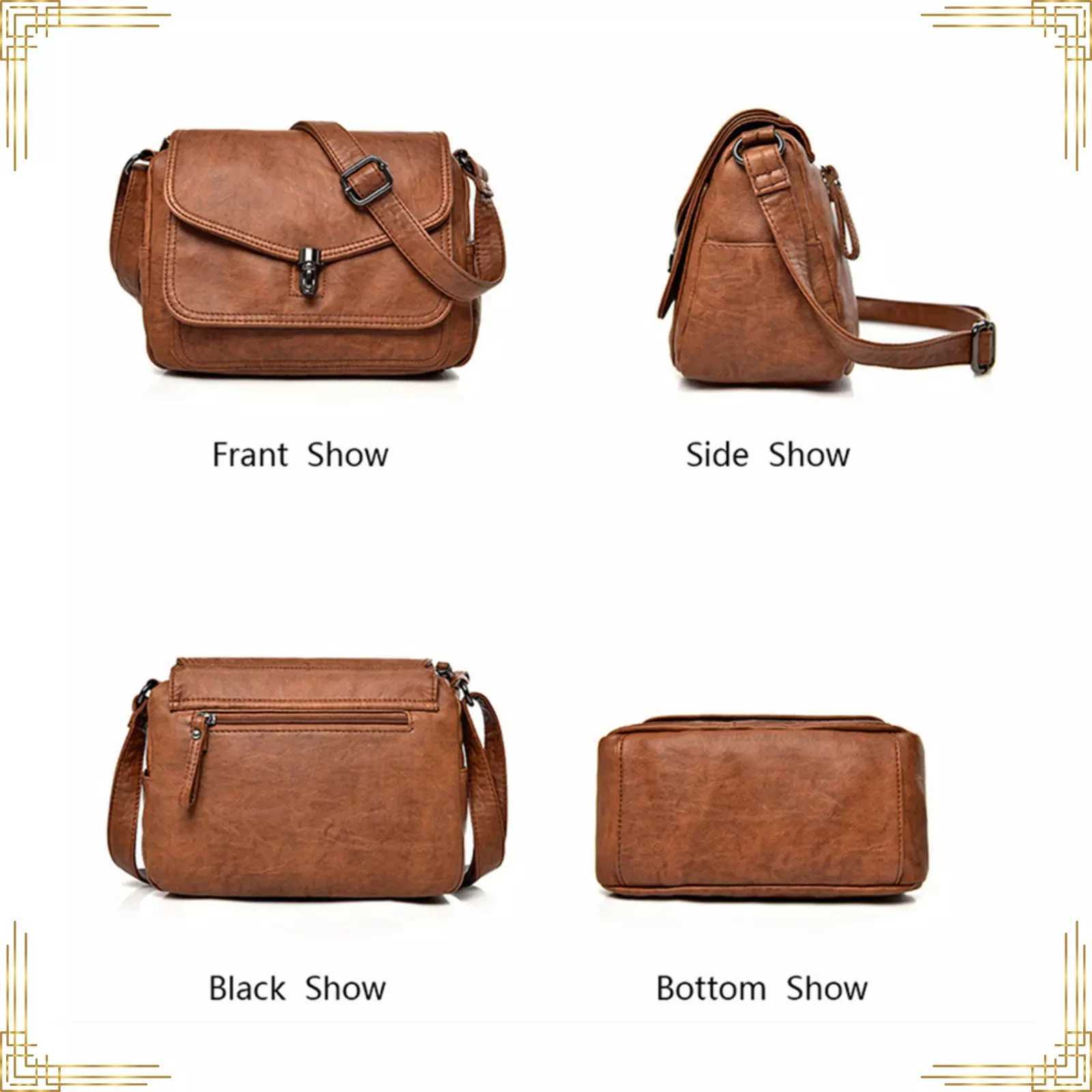 Vintage Soft PU Leather Shoder Bags Luxury Handbag Retro Three Pockets Large Capaci Crossbody Bag Z250318