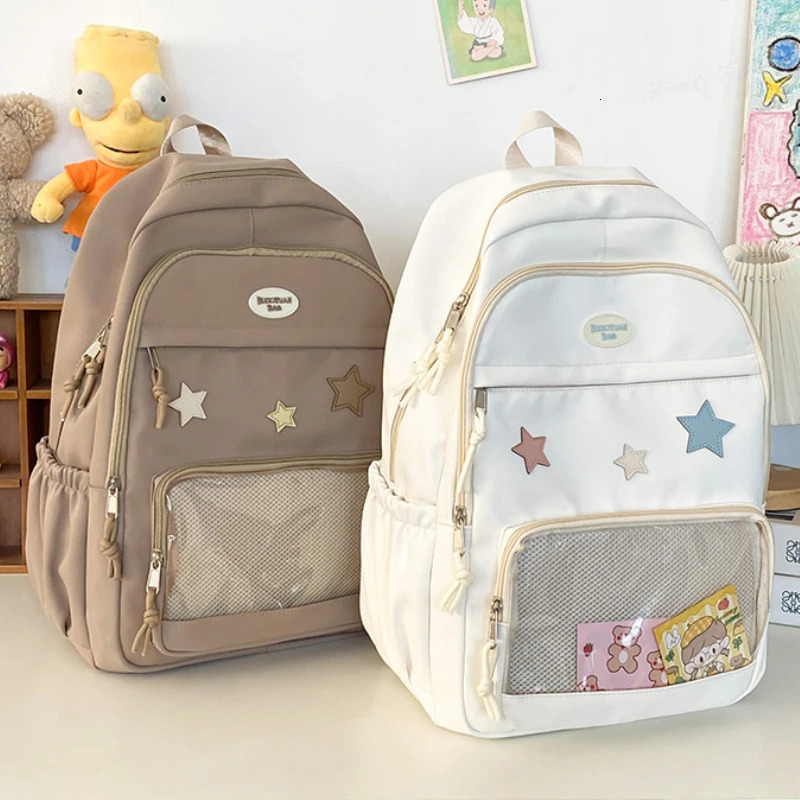 Japanese Y2k Aesthetic Star Transparent Backpack Women Students Casual Kawaii Star Schoolbag Girl High-capacity Preppy Backpacks 250318