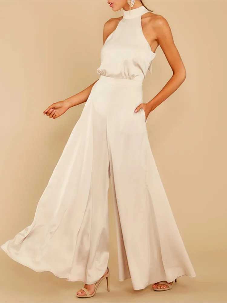 Spring and summer womens new sexy strapless high waisted jumpsuit wide leg pants womens casual and comfortable jumpsuit X250318