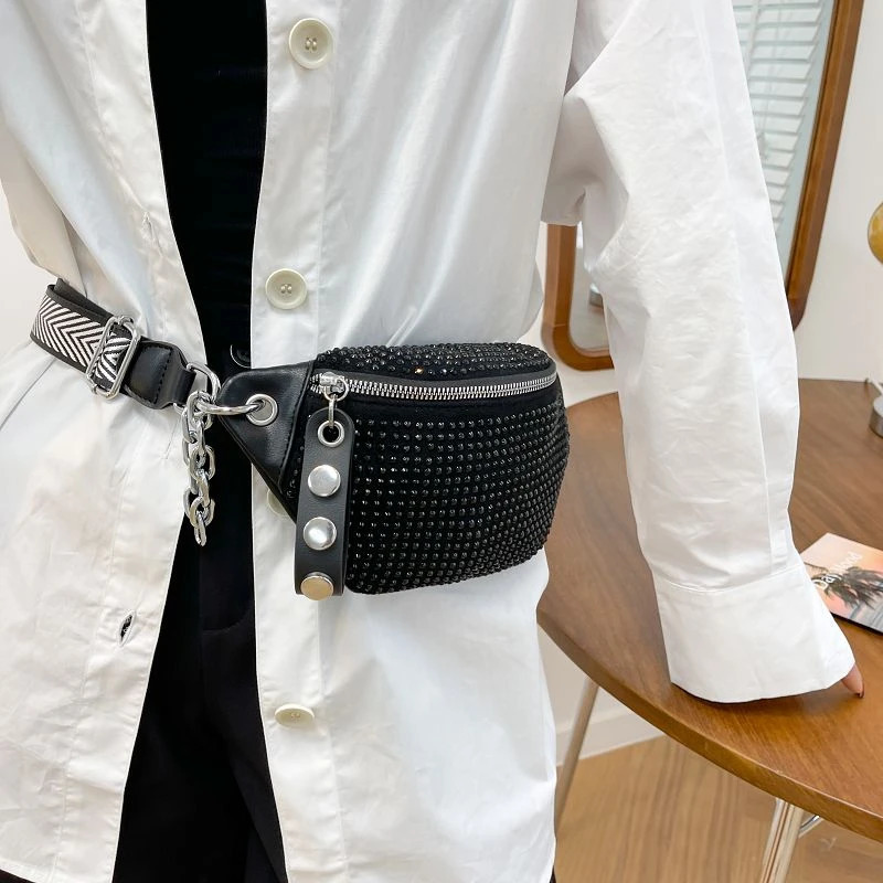 Fashion Leather Female Belt Bag Ladies Diamond Fanny pack Hip pack Woman Shoulder Crossbody Chest Bags Chain Waist Bags 250317