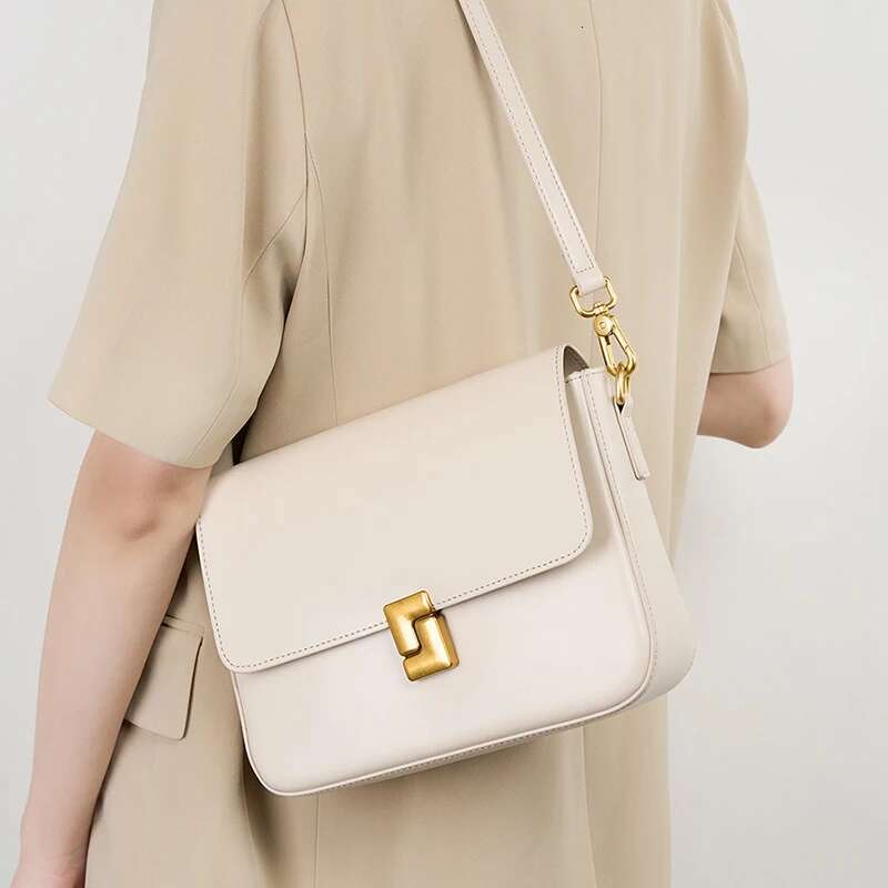 Women's Versatile Commuting Single Shoulder Small Square Cowhide Bag Leather New Fashionable Crossbody Bag,