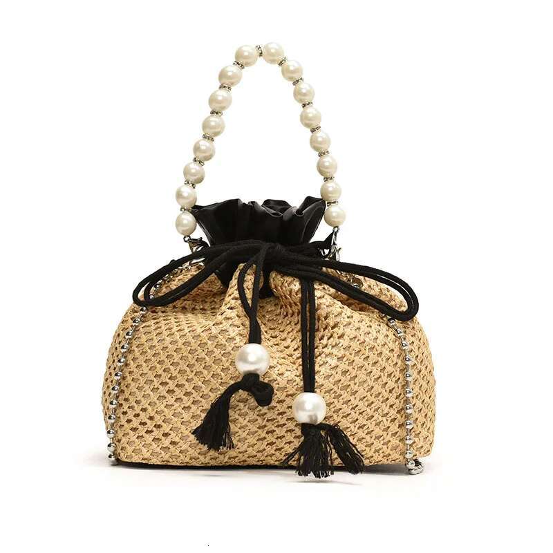 Straw Shoulder Solid Hasp Bucket Versatile Female Tote Bag Handmade Fashion Holiday Casual Top-Handle Bags Lady Beach Purse