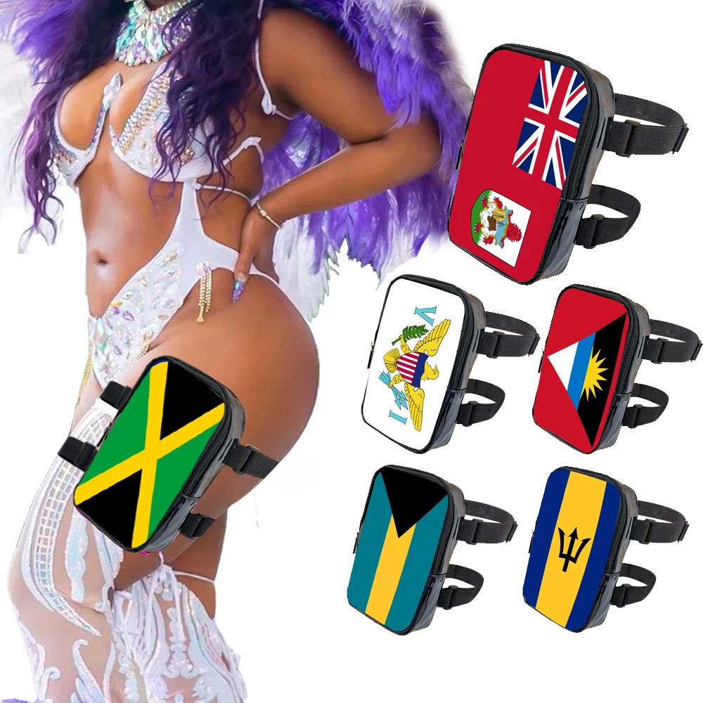 2025 Carnival Leg Bag With Countries Flags Thigh Bag for Women Adjustables Straps PU Waist Pouch Leg Bag for Carnival 250314