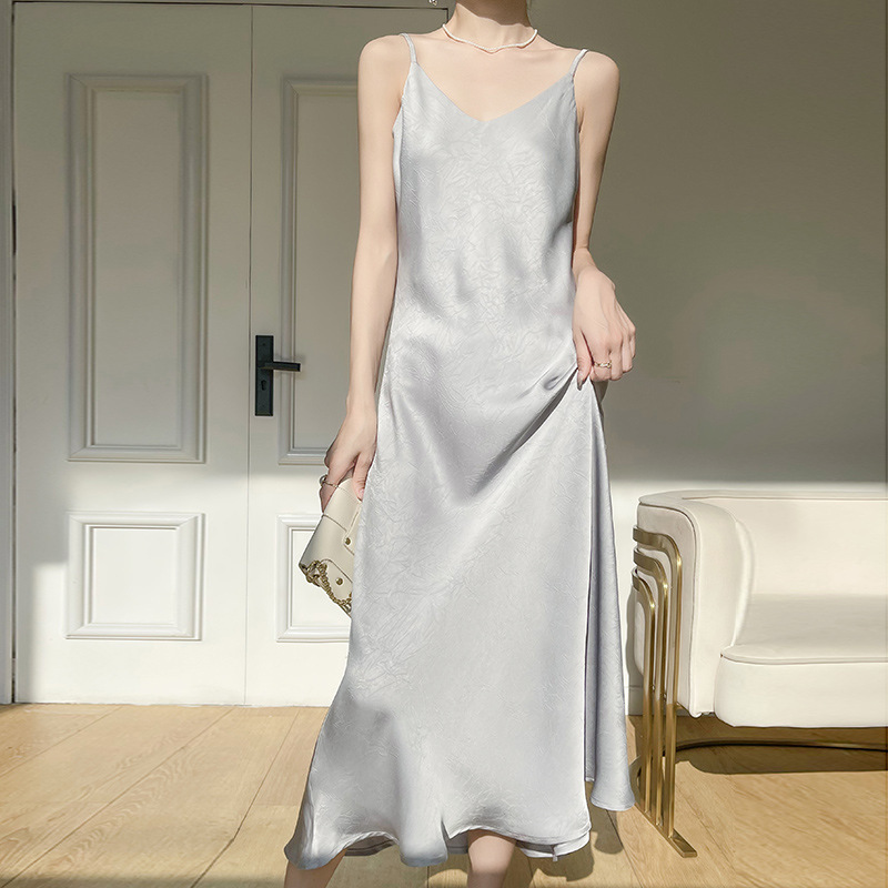 G980 High-grade silk suspender dress for women, summer outerwear long skirt, acetate satin design skirt, slim fit