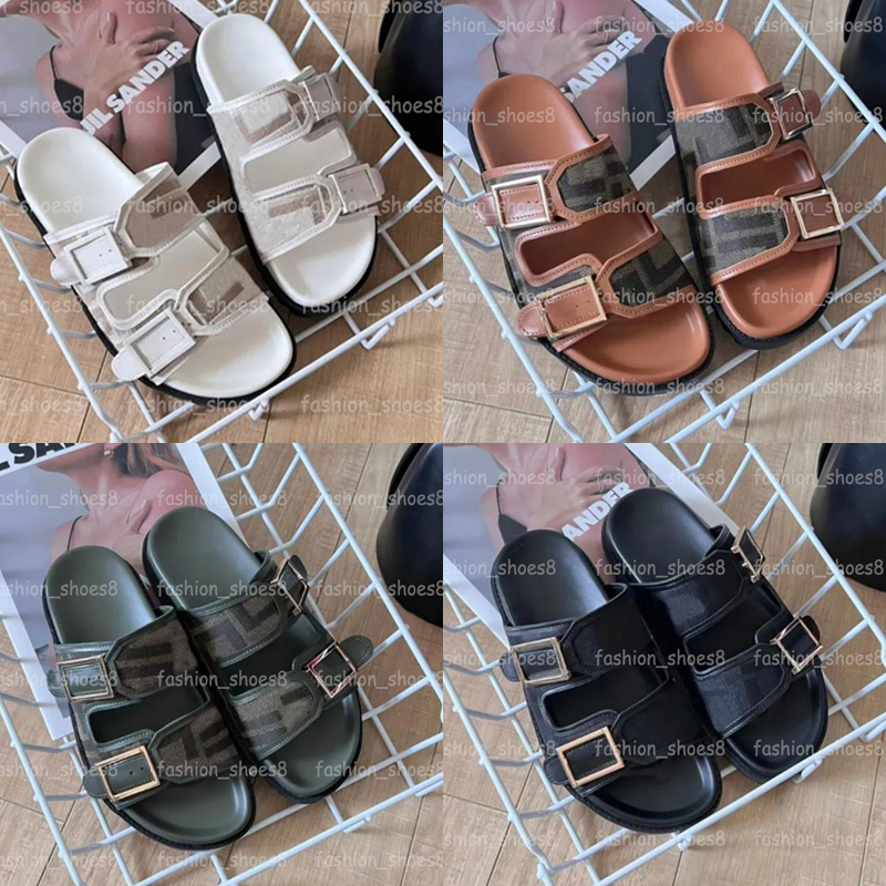 Designer Sandals Women Fashion Sliders Summer Buckle Slides Suede Leather Canvas Letter Flat Heels Rubber Slippers Beach Shoes Size 35-42