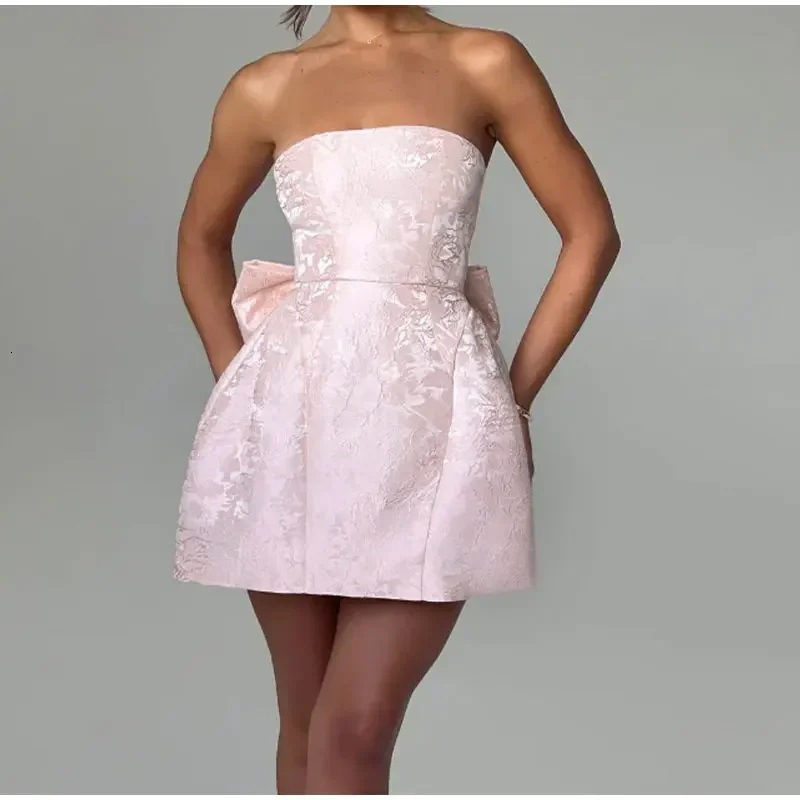 Summer 2024 New Women's Sweet Slim Fit Jacquard Bra Tie Bow Mini Dress