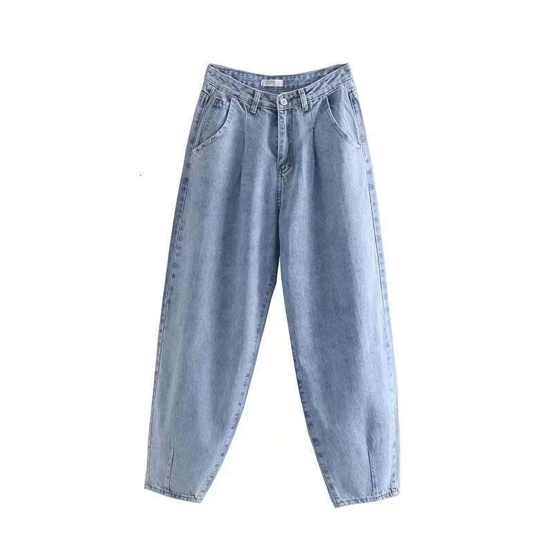 Maxdutti Woman England Vintage Street Loose Harem Mom High Waist Pleated Turnip Pants Boyfriend Jeans For Women