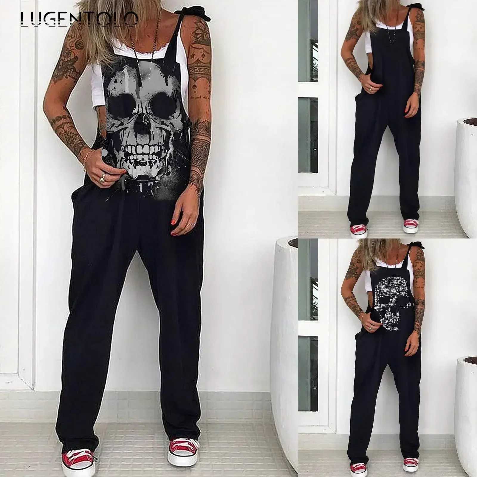 Skull print bib full set jumpsuit womens pendant casual spring/summer womens sleeveless new fashion plus 5XL lingerie X250318