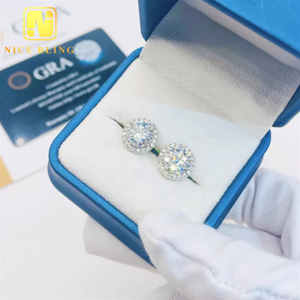Luxury Ear Studs Moissanite Jewelry VVS Diamond Round 8mm 9mm 11mm Sterling Silver 925 Stud Earring for Women