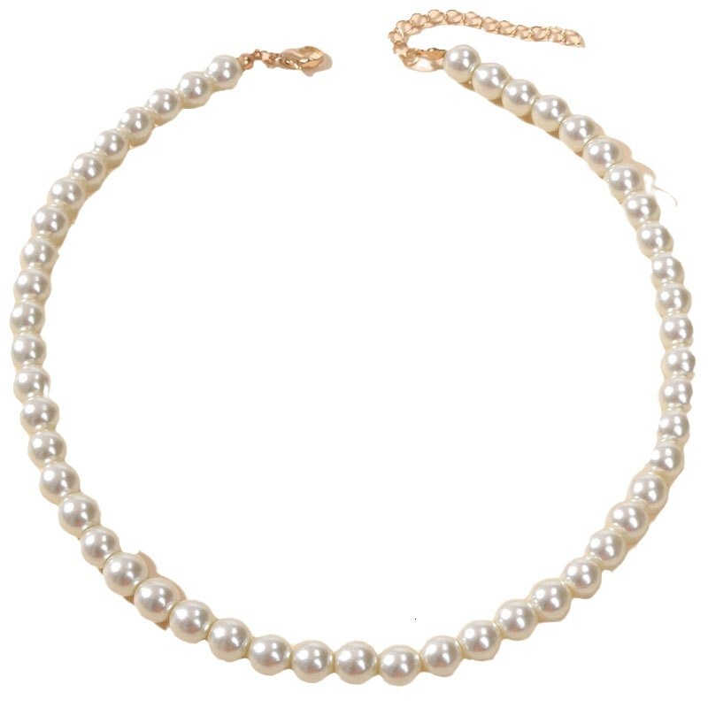 8mm Rice White/black Imitation Pearl Necklace Women's Light Luxury Beaded Choker Collarbone Chain Jewelry