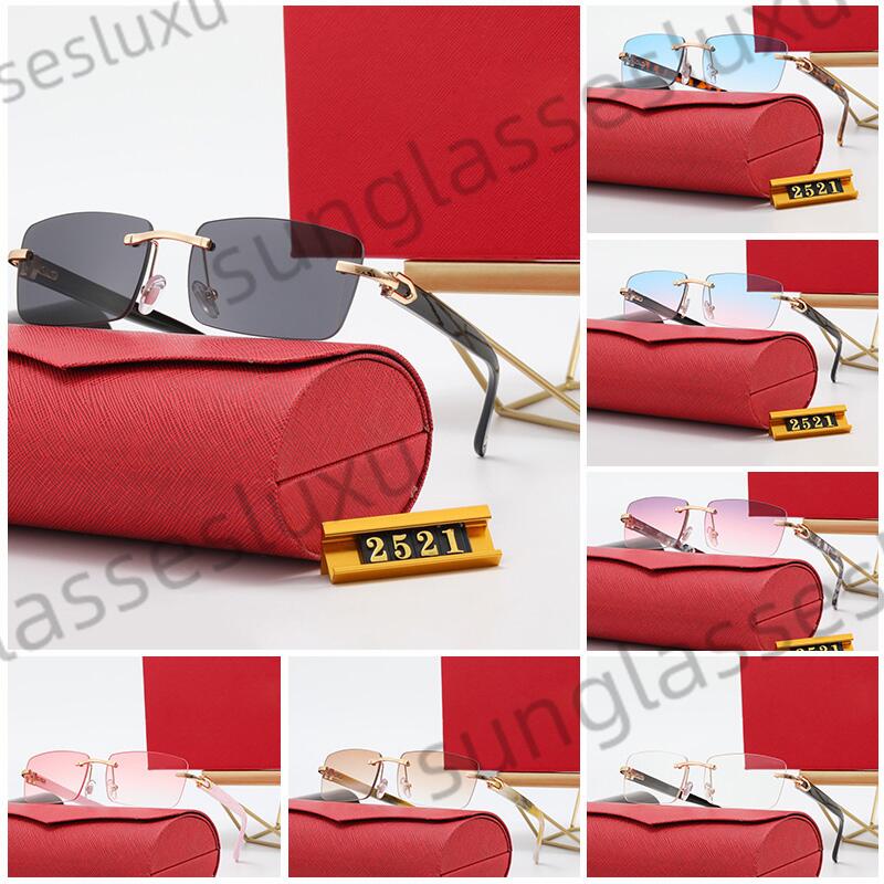 Rectangle Designer Sunglasses for Women Mens Sunglass Gold Silver Metal Wooden Bamboo Buffalo Horn Sun Glasses Frameless Rimless Sport Polarize Eyeglasses Gafas
