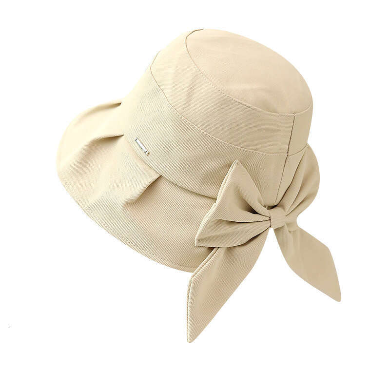 Spring and Autumn Sunscreen Women's Large brimmed UV resistant Fisherman's Hat, Korean Version Bow Casual Sun Hat
