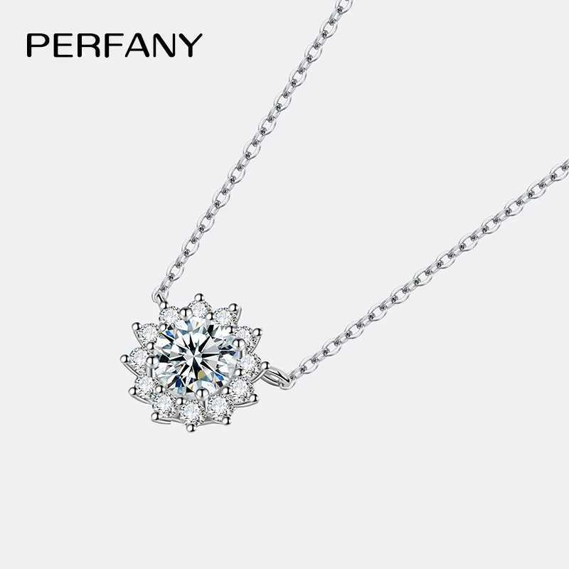 PERFANY 1-3CT Womens Moissanite Necklace S925 Pure Silver Sparkling Sunflower Pendant Party Fashion High end Jewelry W250318