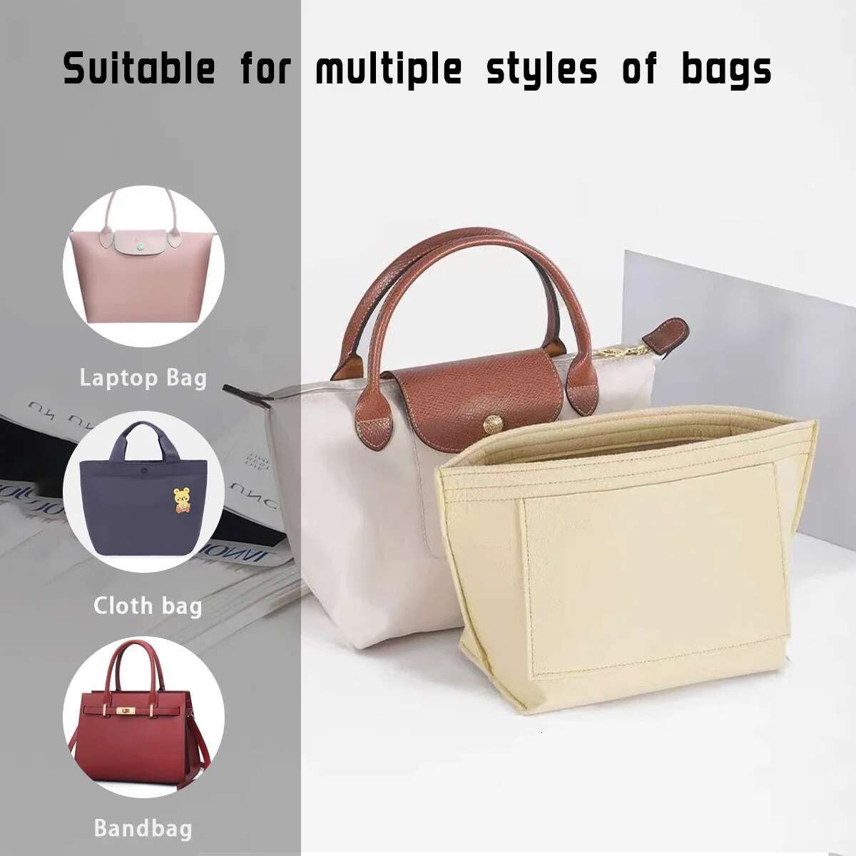Insert Felt Fits Tote Support Ed Storage Cosmetic Bag Small Shoulder Bags