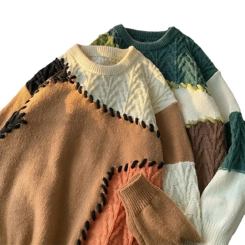 Trendy Niche Korean Style Mens Womens Sweater Casual Crew Neck Knitted Top Soft Supple AutumnWinter Fuzzy Lazy Loose-Fit 250318