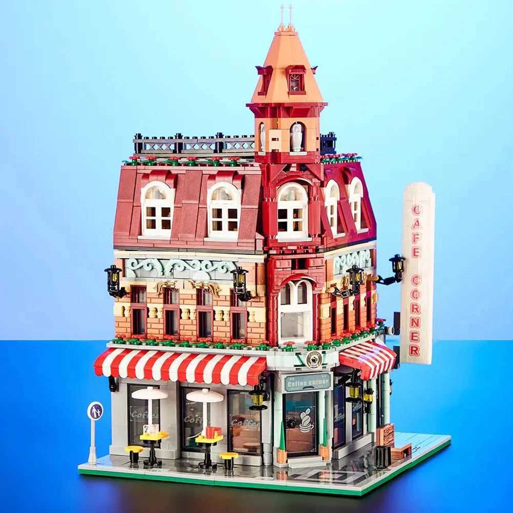 Creative Corner Coffee Ci Street View Architecture Block Store Model Coffee Shop Miniature Brick Toy Gift Children Girls AdultsXJ250318
