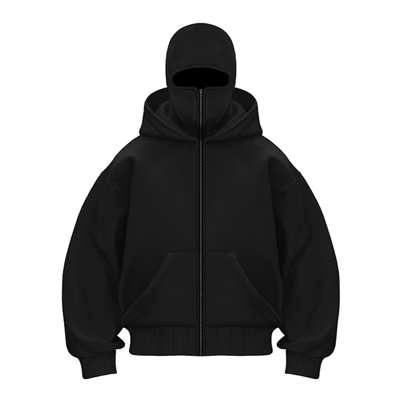Y2K Gothic Harajuku Double Hat Sportswear Winter Hoodie Ninja Mask Loose and Versatile Winter Windproof Hoodie 250318