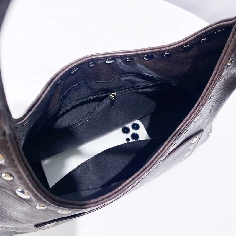 Large Capacity Moto & Biker Tote Bags For Women Designer Handbags And Purses 2024 New In Vintage Rivet Underarm Shoulder